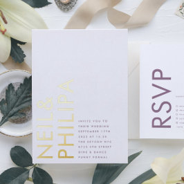 Paarse Lila moderne NAMEN Eenvoudig Folie Uitnodiging