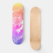 Paarse lila oranje abstracte waterverf wolf persoonlijk skateboard (Voorkant)