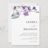 Paarse Lila orchidee QR-code in één bruiloft Kaart (Voorkant)