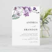 Paarse Lila orchidee QR-code in één bruiloft Kaart (Staand voorkant)