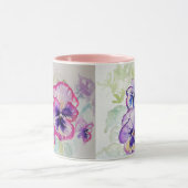 Paarse Lila Pansies mauve Waterverf Schilderen Mok (Midden)