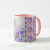 Paarse Lila Pansies mauve Waterverf Schilderen Mok (Voorkant rechts)