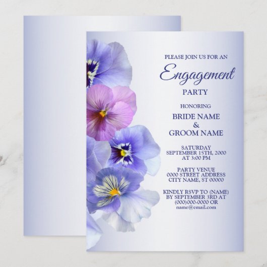 Paarse Lila Pansy Floral Rustic Engagement Party Kaart (Voorkant / Achterkant)