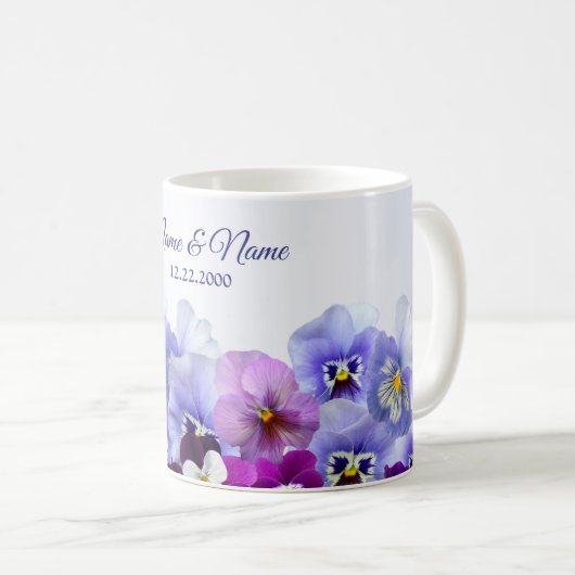 Paarse Lila Pansy Floral Rustic Wedding Party Koffiemok (Voorkant rechts)