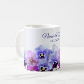 Paarse Lila Pansy Floral Rustic Wedding Party Koffiemok (Voorkant links)