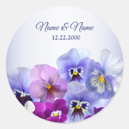 Paarse Lila Pansy Floral Rustic Wedding Party Ronde Sticker