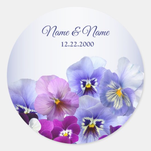 Paarse Lila Pansy Floral Rustic Wedding Party Ronde Sticker (Voorkant)