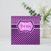 Paarse, Lila pokadots zestiende verjaardag uitnodi Kaart (Staand voorkant)