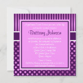 Paarse, Lila pokadots zestiende verjaardag uitnodi Kaart (Achterkant)
