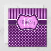 Paarse, Lila pokadots zestiende verjaardag uitnodi Kaart (Voorkant)