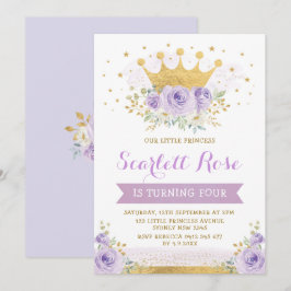  Paarse Lila Princess Gold Crown Verjaardag Kaart