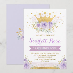 Paarse Lila Princess Gold Crown Verjaardag Kaart