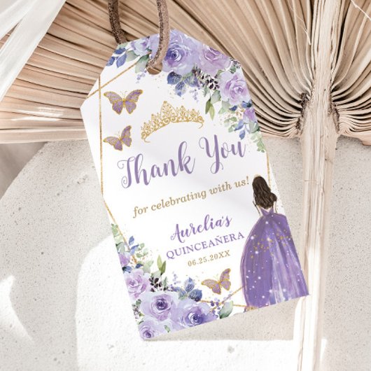 Paarse Lila prinses Butterfly Quinceañera Cadeaulabel