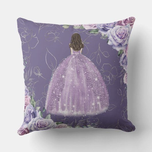 Paarse Lila prinses Quinceañera Keepslag Kussen (Achterkant)