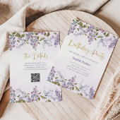 Paarse Lila | QR-code verjaardagsfeest Kaart