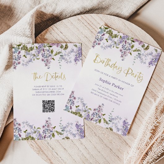 Paarse Lila | QR-code verjaardagsfeest Kaart