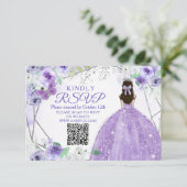 Paarse Lila Quinceañera 15 Anos RSVP-kaart Bedankkaart (Staand voorkant)