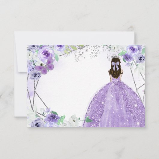 Paarse Lila Quinceañera 15 Anos RSVP-kaart Bedankkaart (Achterkant)