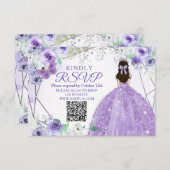 Paarse Lila Quinceañera 15 Anos RSVP-kaart Bedankkaart (Voorkant / Achterkant)