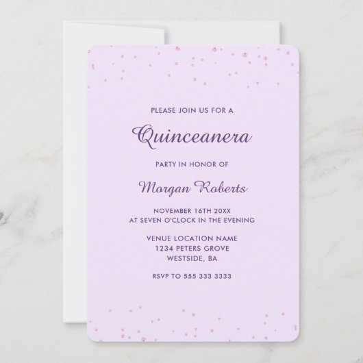 Paarse Lila Quinceanera Party Dress Gown 15th Kaart (Achterkant)