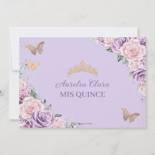 Paarse Lila roze bloemige quinceañera zoet zestien Save The Date (Achterkant)