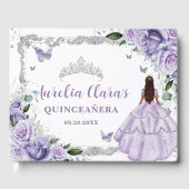 Paarse Lila Rozen Bloemenvlinders Quinceañera Gastenboek (Voorkant)