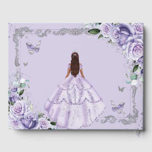 Paarse Lila Rozen Bloemenvlinders Quinceañera Gastenboek (Achterkant)