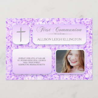 Paarse Lila Rozen Eerste Communie Custom Photo Kaart