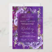 Paarse lila  rozen Elegante bruiloft Kaart (Voorkant)