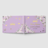 Paarse Lila Rozen Floral Gold 15 XV Quinceañera Gastenboek (Volledig)