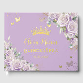 Paarse Lila Rozen Floral Gold 15 XV Quinceañera Gastenboek (Voorkant)