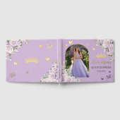 Paarse Lila Rozen Floral Gold Quinceañera Foto Gastenboek (Volledig)