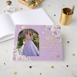 Paarse Lila Rozen Floral Gold Quinceañera Foto Gastenboek