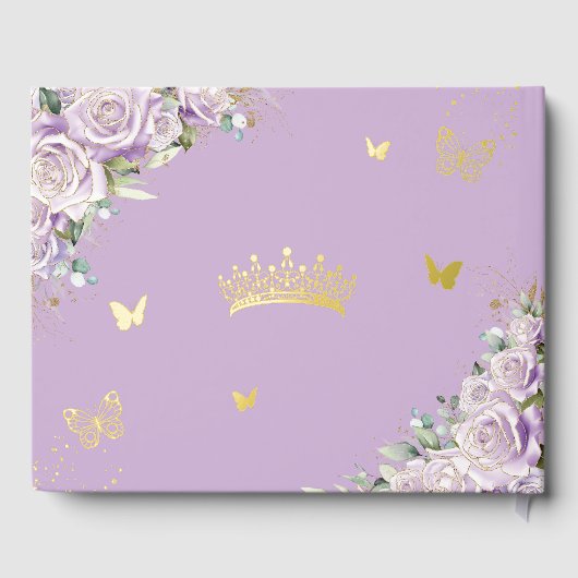 Paarse Lila Rozen Floral Gold Quinceañera Foto Gastenboek (Achterkant)