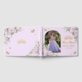 Paarse Lila Rozen Floral Gold Quinceañera Foto Gastenboek (Volledig)