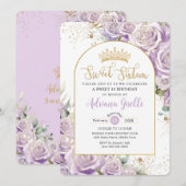 Paarse Lila Rozen Floral Gold Sweet 16 Birthday Kaart (Voorkant / Achterkant)