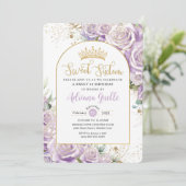 Paarse Lila Rozen Floral Gold Sweet 16 Birthday Kaart (Staand voorkant)