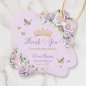 Paarse Lila Rozen Floral Quinceanera 15 Tweetalig Bedankjes Labels (Achterkant)