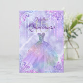 Paarse Lila Silver Pearl Gown Quinceanera Kaart (Staand voorkant)