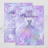 Paarse Lila Silver Pearl Gown Quinceanera Kaart (Voorkant / Achterkant)