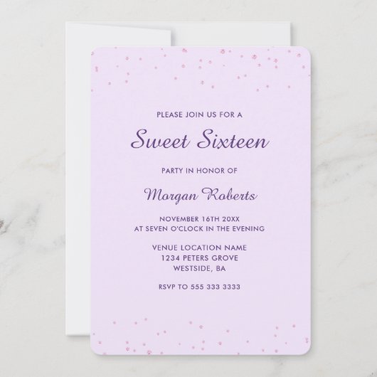 Paarse Lila Sweet 16-partij Dress Gown 16th Kaart (Achterkant)