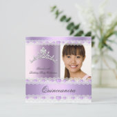 Paarse Lila Tiara Quinceanera 15 Birthday Party Kaart (Staand voorkant)