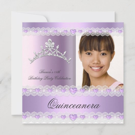 Paarse Lila Tiara Quinceanera 15 Birthday Party Kaart (Voorkant)