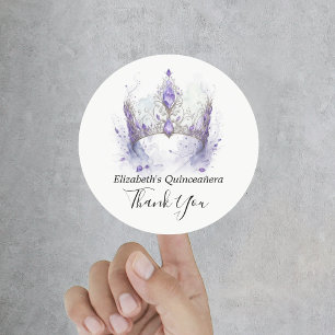 Paarse Lila Tiara Quinceañera Hartelijk dank Ronde Sticker
