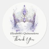 Paarse Lila Tiara Quinceañera Hartelijk dank Ronde Sticker (Voorkant)