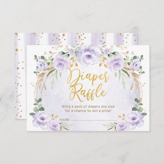Paarse Lila tuinbouwer Diaper Raffle Baby Girl Informatiekaartje (Voorkant / Achterkant)