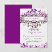 Paarse Lila Vintage Floral Wedding RSVP (Voorkant / Achterkant)