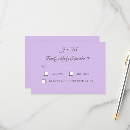 Paarse Lila Violet Eenvoudige Minimalistische Mode RSVP Kaartje (Voorkant / Achterkant in situ)