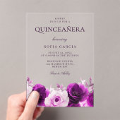 Paarse Lila Violet Rozen Floral Quinceanera Acryl Uitnodigingen (Insitu (Draagbaar))