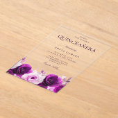 Paarse Lila Violet Rozen Floral Quinceanera Acryl Uitnodigingen (Laagn)
